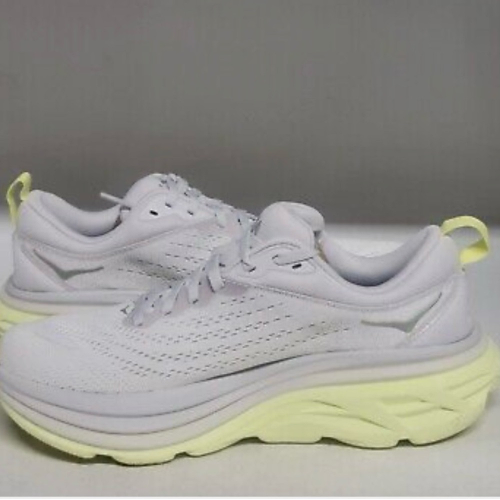 Hoka Bondi 8 Silver White and Yellow Sneakers
